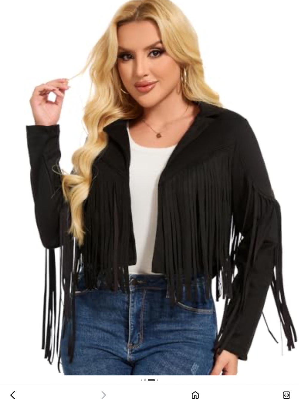Black Fringe western Open Jacket cropped faux suede medium biker NWOT COWBOY